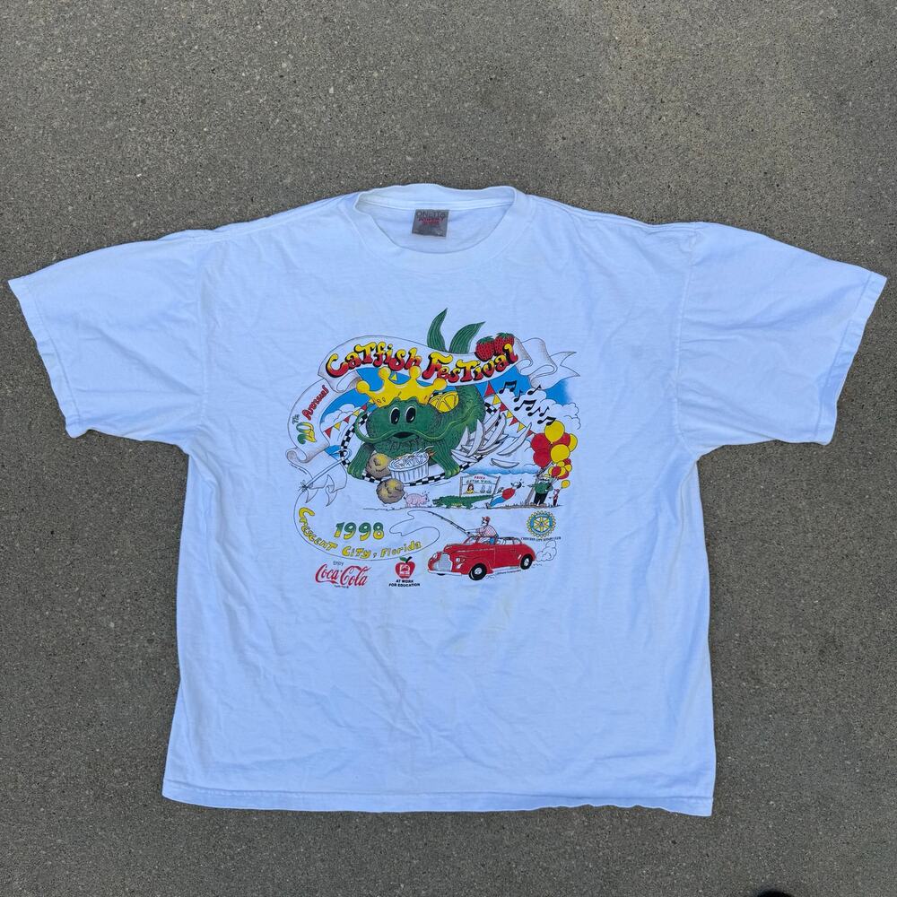 Vintage 1998 Catfish Festival T-shirt Crescent City, Florida Funky Cartoon XL